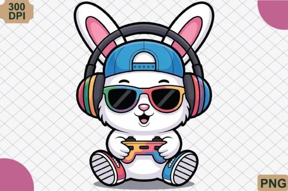 Download Cute Gamer Bunny with Controller PNG - Game Collection
