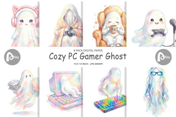 Download Watercolor Gamer Ghost Digital Paper - Game Collection
