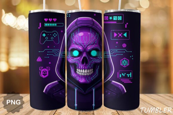 Download Neon Gamer Skull Tumbler Wrap - Game Collection