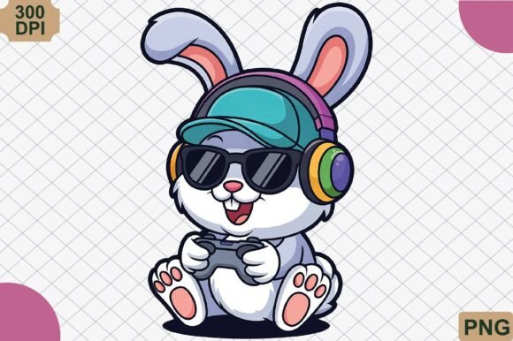 Download Cute Gamer Bunny with Controller PNG - Game Collection