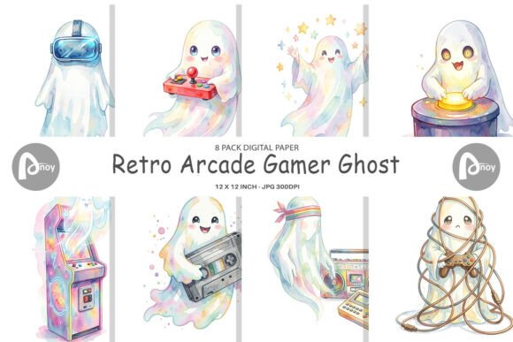 Download Retro Arcade Gamer Ghost Digital Paper - Game Collection